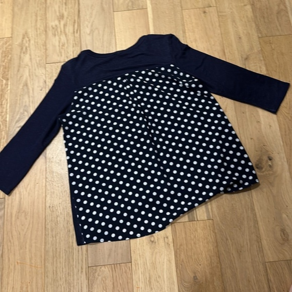 Paper Moon Navy Tunic Top Polka Dot Back Detail |3/4 Sleeve |Small - Picture 3 of 9